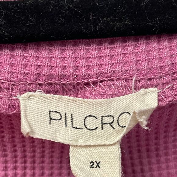 Anthropologie Pilcro Pink Thermal Knit V Neck Long Sleeve Shirt Womens 2X - Picture 6 of 8